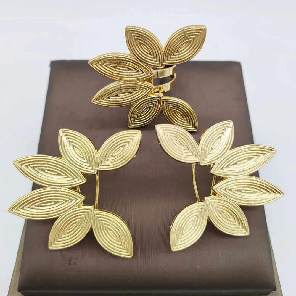 Dubai Golden Jewelry Set 18K Gold Plated Earrings and Ring for Women Wedding Bride Gift Arabic Nigerian Jewellery Accessories