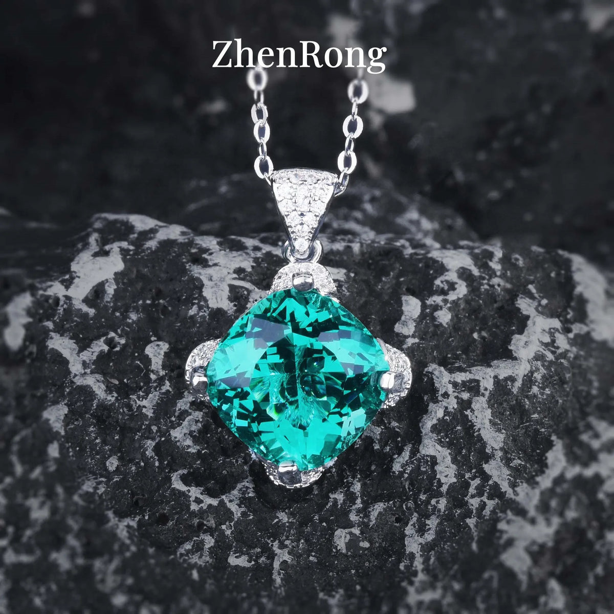 New Women Luxury Simple Bridal Wedding Jewelry Sets 15 Carat Artificial Blue Green Moissanite Pendant Necklaces Earrings Rings