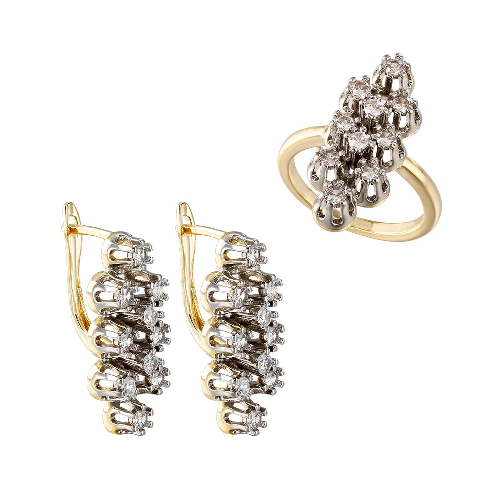 Zircon ladies vintage earrings ring set copper plated 14K gold fashion luxury jewelry party gift banquet holiday gift gift
