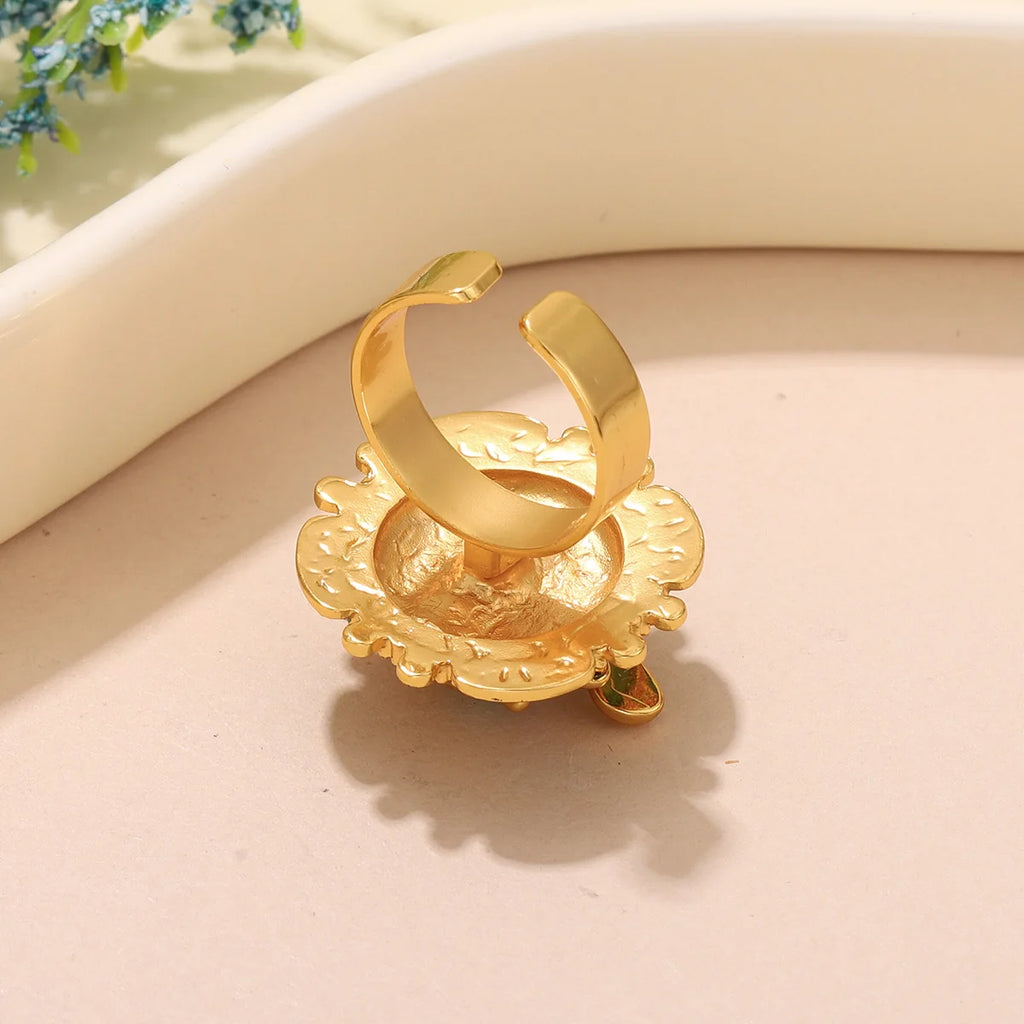 Elegant 18K Gold Plated Bee Charm Jewelry Set - Teal Enamel Ring, Pendant Necklace & Stud Earrings for Women