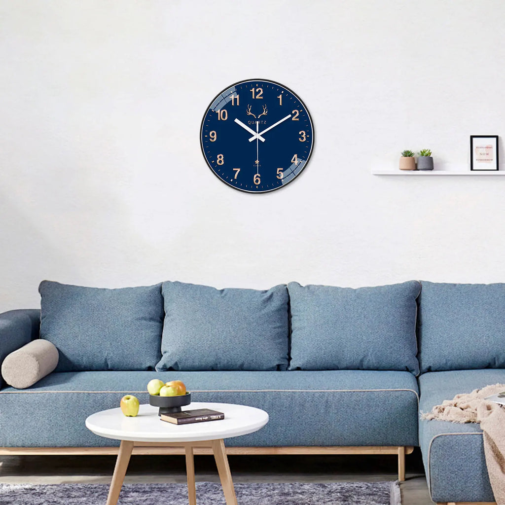 1 Dark Blue Plastic Wall Clock, 8-12inch Round Silent Non-Ticking Landscape Painting Themed Wall Clock, Aa Battery Powered, Suitable for Living Room, Study, Office, Bedroom, Ideal Gift for Mother, Gift for Friend, Valentine's