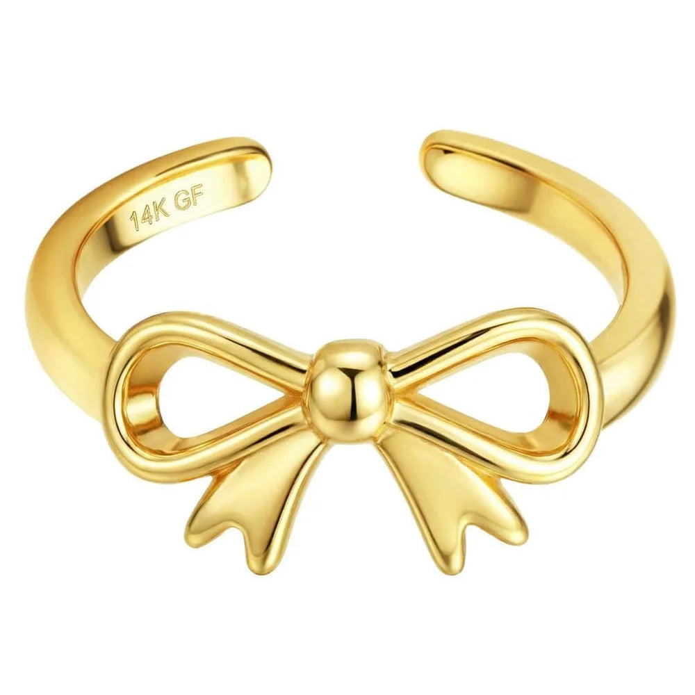 Bobisty 14K Gold Plated Toe Rings for Women Adjustable Toe Ring Non Tarnish Open Band Toe Rings CZ Bow Summer Beach Foot Jewelry