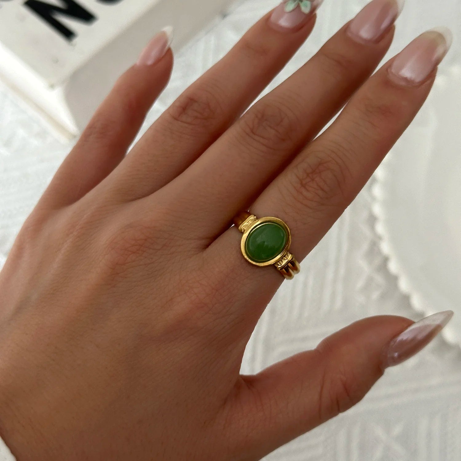 Stainless Steel French Vintage Ethnic Color Gemstone Ring for Women Punk Personality Stackable Open Finger Ring Hand Jewelry