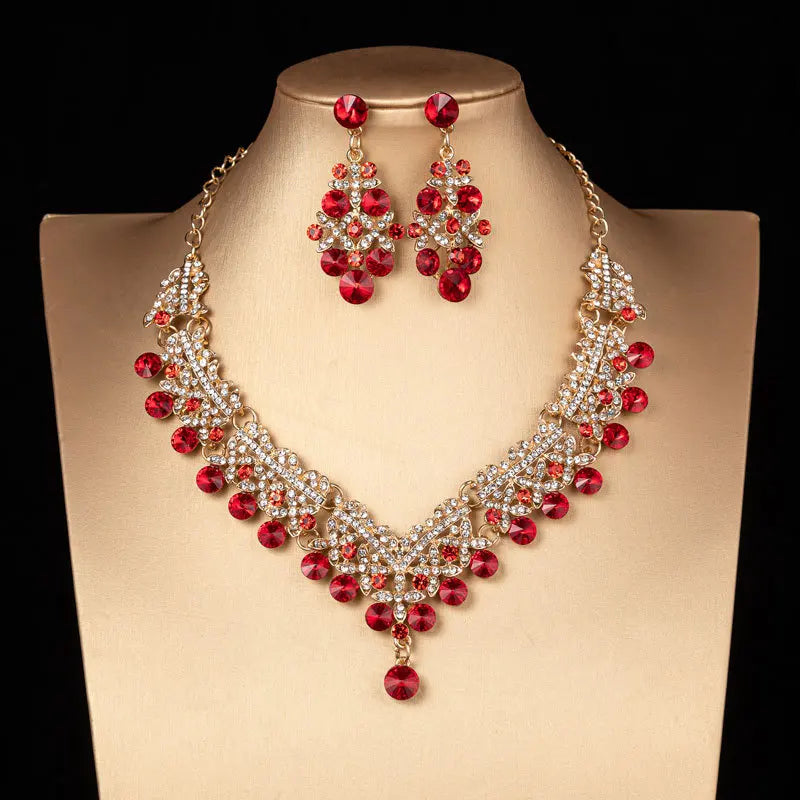 KMVEXO Luxury Heart Crystal Bridal Jewelry Sets Wedding Rhinestone Crown Tiara Earrings Choker Necklace African Bead Jewelry Set