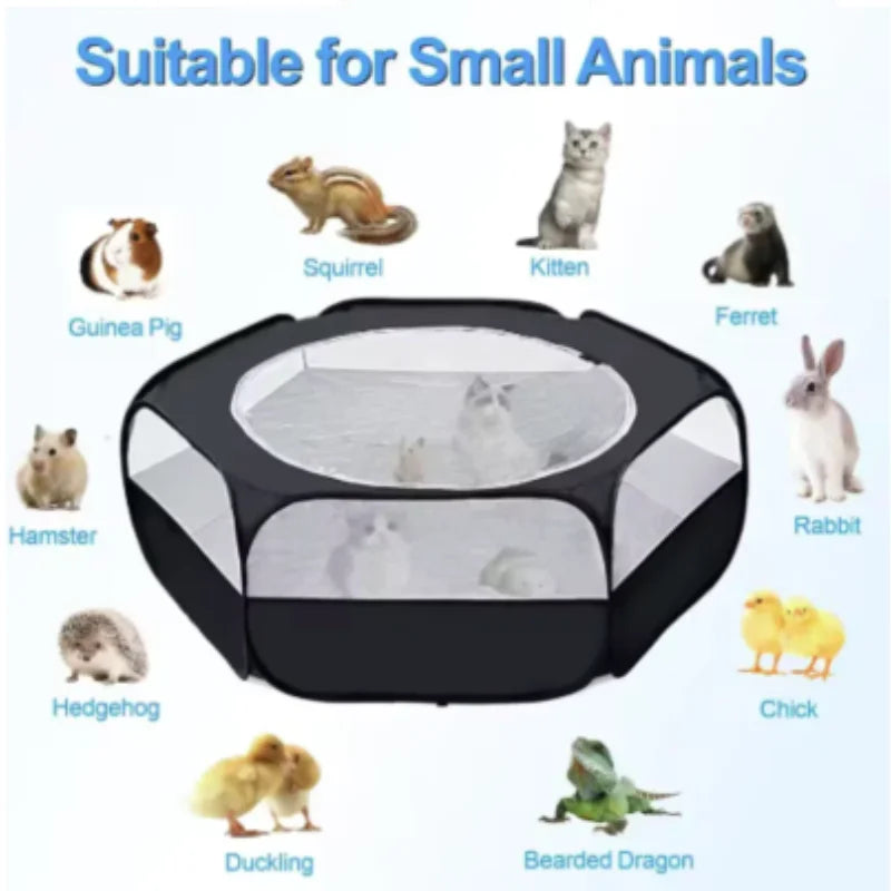 Transparent Portable Pet Cage Tent Dog Cat Playpen Open Folding Yard Fence for Hamster Rabbit Guinea Pig Small Pet Cage