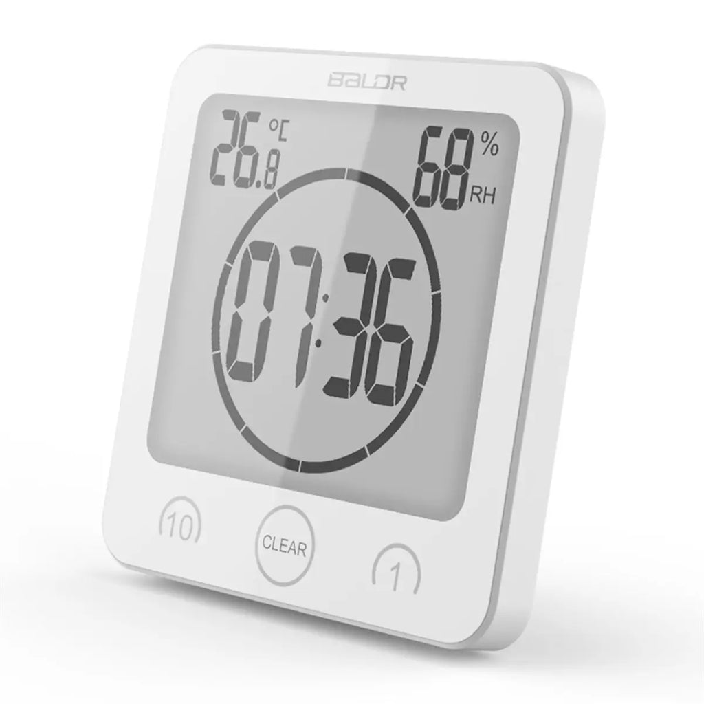 Waterproof Bathroom Wall Clock Digital Shower Clock Timer with Touch Screen, Temperature, Hanging Hole Stand for Kids & Adults