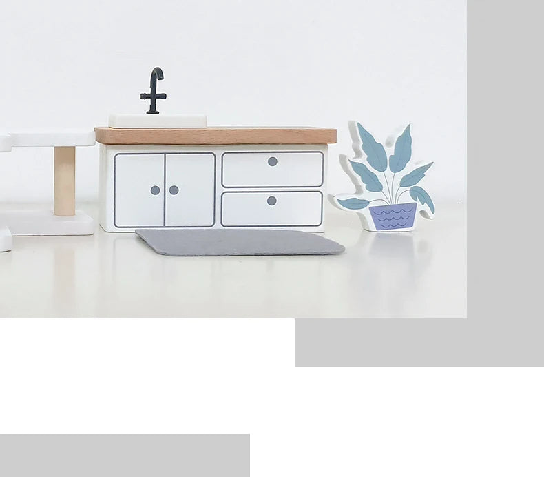 Wooden Play House Toy Set Mini Dollhouse Simulated Furniture Decoration Set Bedroom Kitchen Items Table And Chairs Accessorie