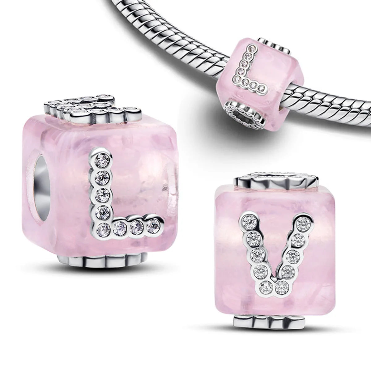 Hot Sales 925 Sterling Silver Pink Flower heart Ear Stud Ring Pendant Bead fit DIY Women's Bracelets Necklaces Jewelry Gifts