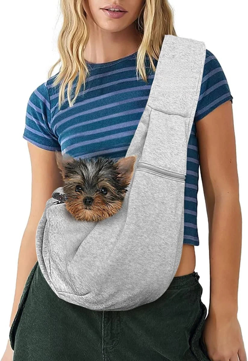 Gray Small Dog Chest Carrier Portable Classic Pocket Shoulder Strap Design for Outings Suitable for 3-10kg Dogs