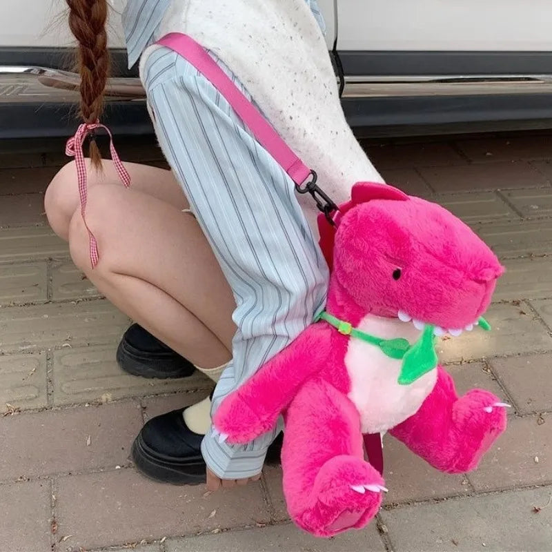 Cute Pink Dinosaur Plush Backpacks Super Soft Kawaii Animals Plushie Crossbody Bag Versatile Knapsack Beautiful Birthday Gifts
