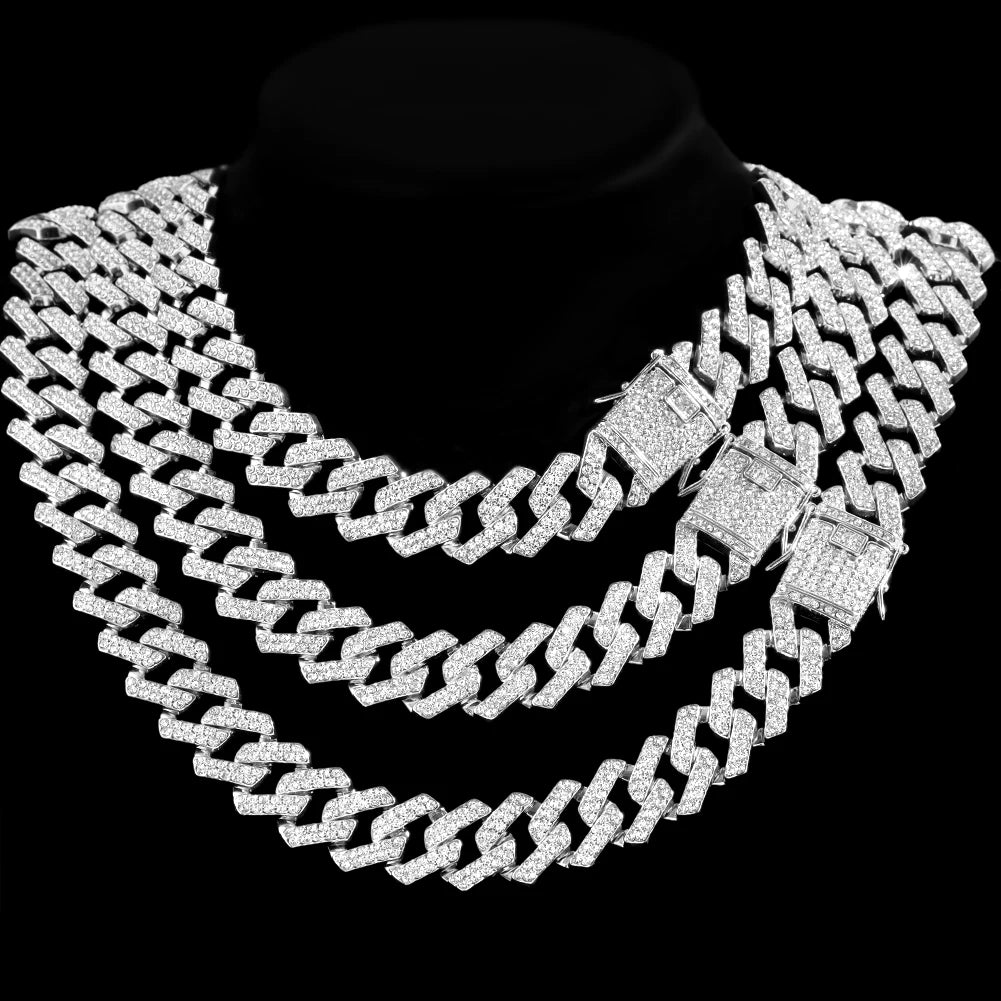13/14/20MM HipHop Iced Out Chain Cuban Link Chain Necklace For Men Gold Silver Color Rhinestone Pave Men's Birthday Jewelry Gift