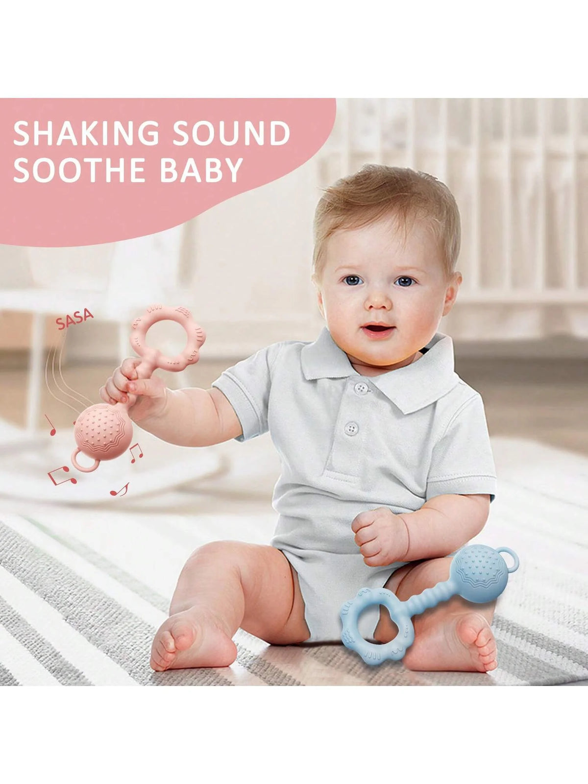 1ps Teethers for Babies 6-12 Months, Rattles for Babies 0-6 Months, 2-in-1 Rattle and Teether Toy for Soothing Baby Teething
