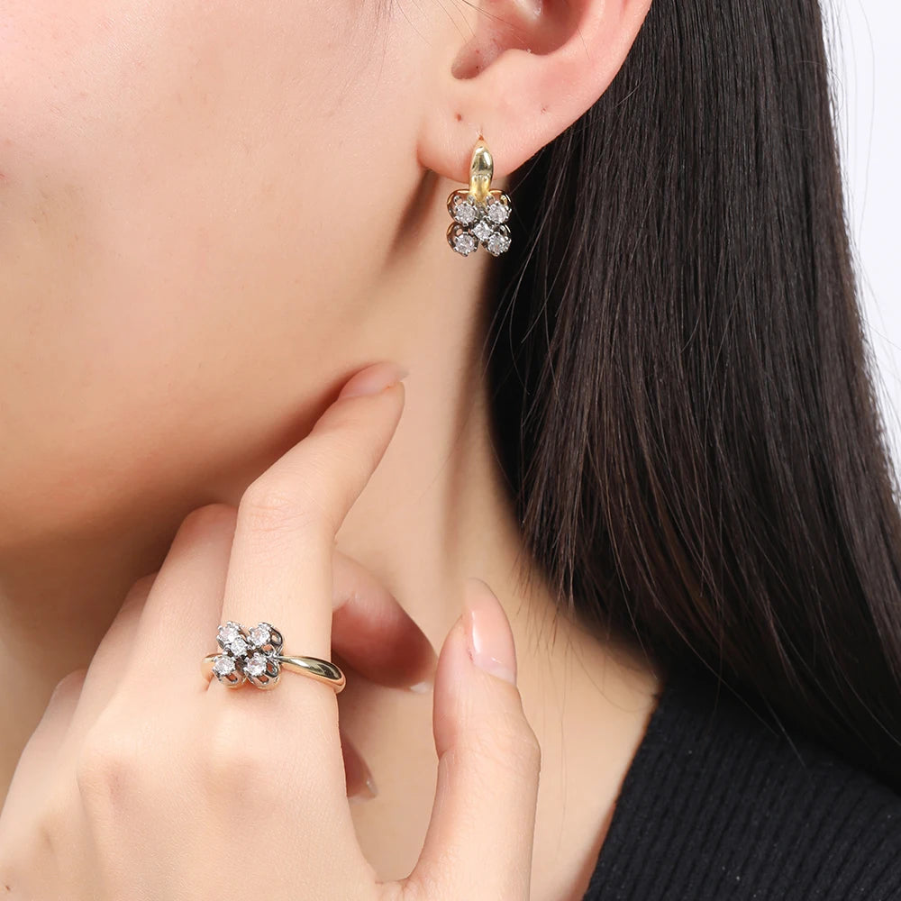 Simple and Exquisite Inlaid Zircon Two-Tone Jewelry Set Copper Plated 14K Gold Fashion Jewelry Birthday Party Wedding Souvenir