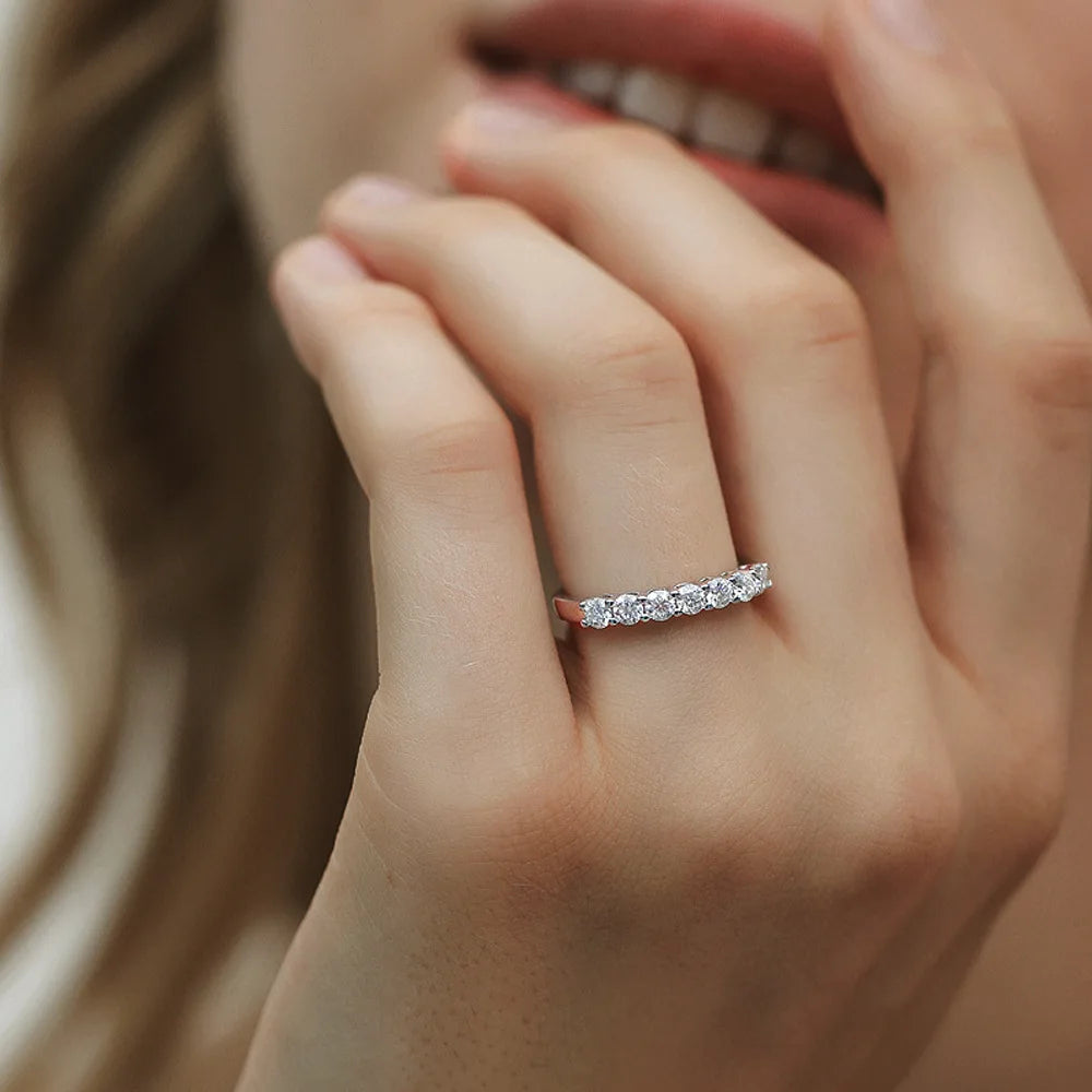 TY 0.7CT 3mm Gemstone Moissanite Rings for Women S925 Silver Matching Wedding Diamonds Band Stackable Ring White Gold Gift
