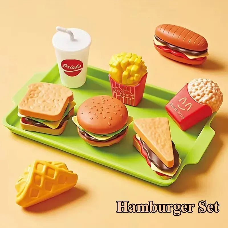 Kids Mini Kitchen Toy Detachable Snack Hamburger Cookie Miniature Accessories Plastic Pretend Toy Play House Food Sets Gift Boys