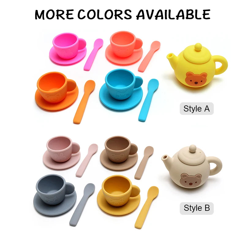 Food Grade Silicone Tea Play Set Toy Pretend Play Food Learning Role Play Game Early Educational Toys for Toddlers Kids Gifts