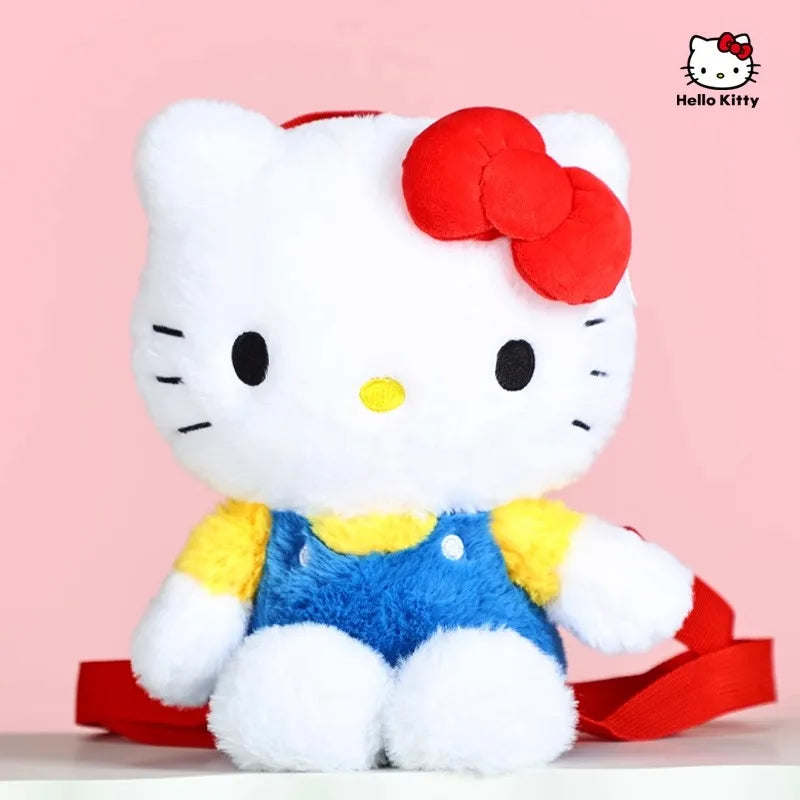 Genuine Anime Sanrio Hello Kitty Stuffed Toy Female Kawaii KT Cat Shoulders Backpack Women Kid Schoolbag Doll Girl Birthday Gift