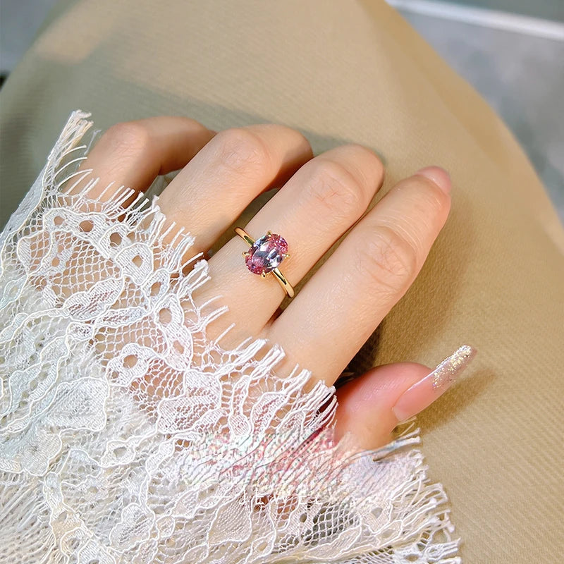 Afghan Dreamy Pink Tourmaline 925 Silver Ring Pigeon Egg Minimalist Ins Style Light Luxury Daily Fairy