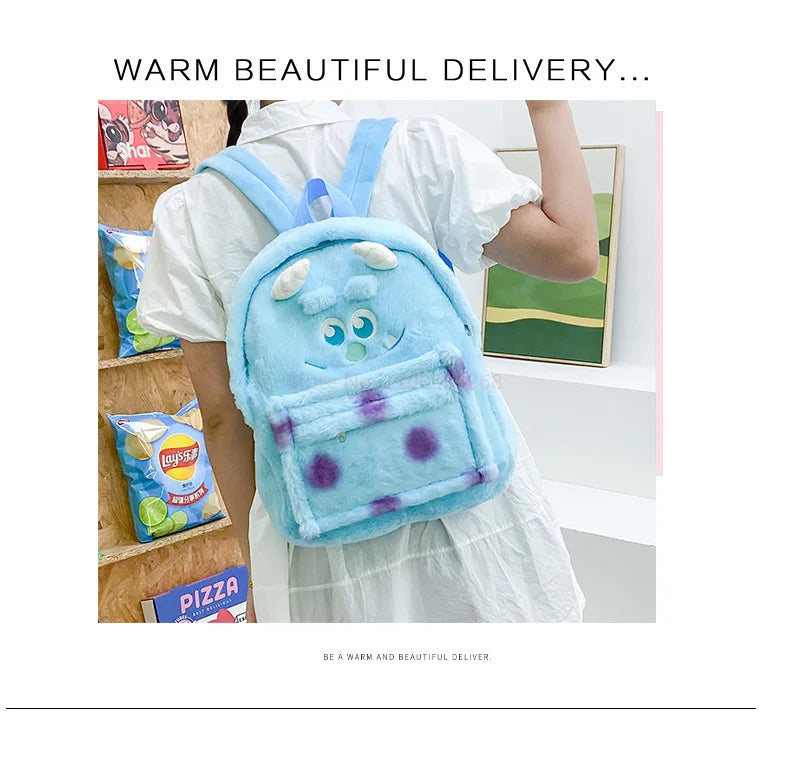 New Lotso Alien Cartoon Funny Plush Backpack Students Large Capacity Bag Girls Casual Soft Stuffed Schoolbag Lightening Bag
