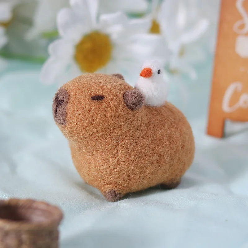 1PC Cute Animal Capybara Non-finish Wool Felting Material for DIY Doll Pendant Gifts Animal Handmade Arts Crafts Wool Felt  Kit
