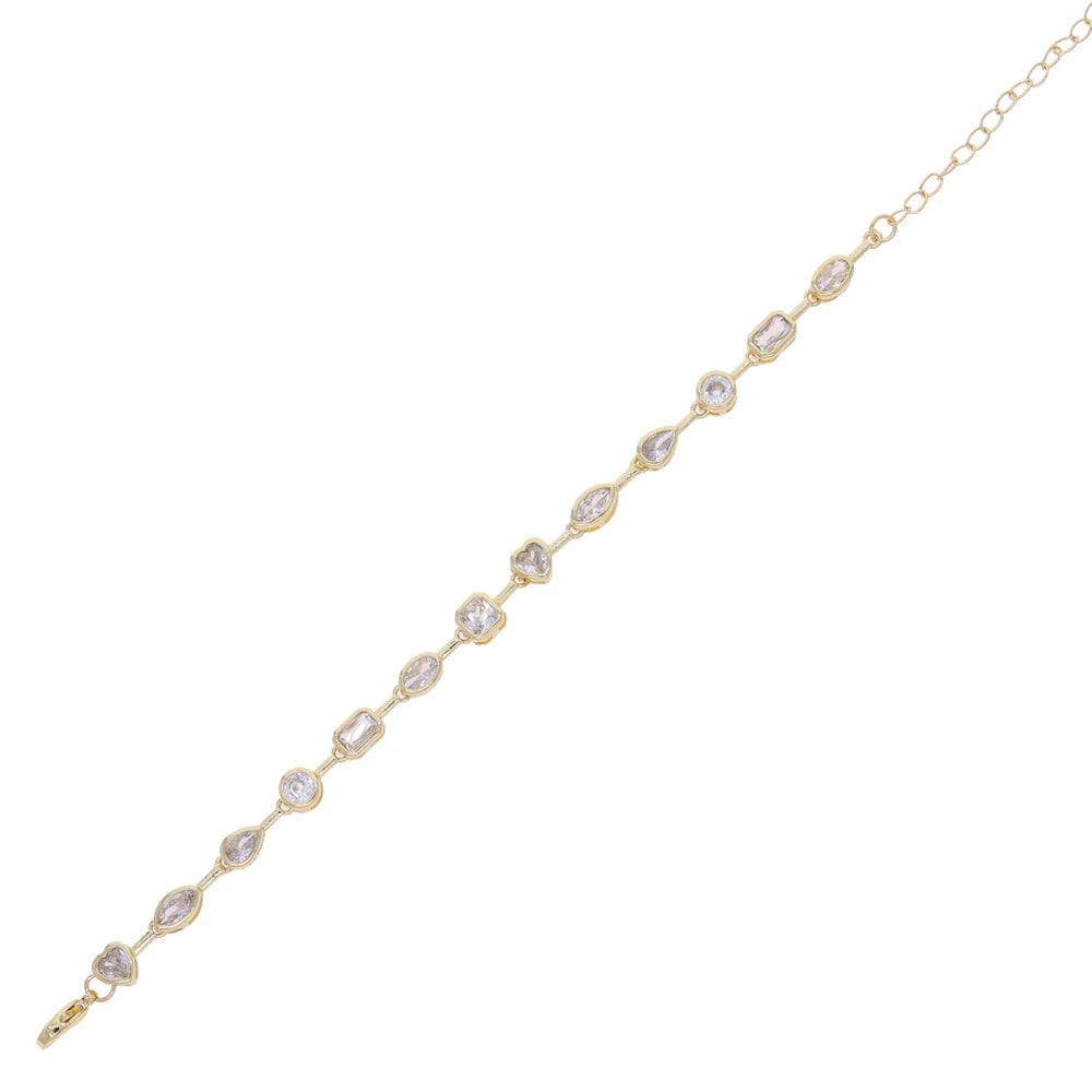 2025 New Trendy Women Jewelry Gold Color Geometric Various Shaped Bezel 5A Sparking CZ Tennis Chain Bracelet Necklace Set