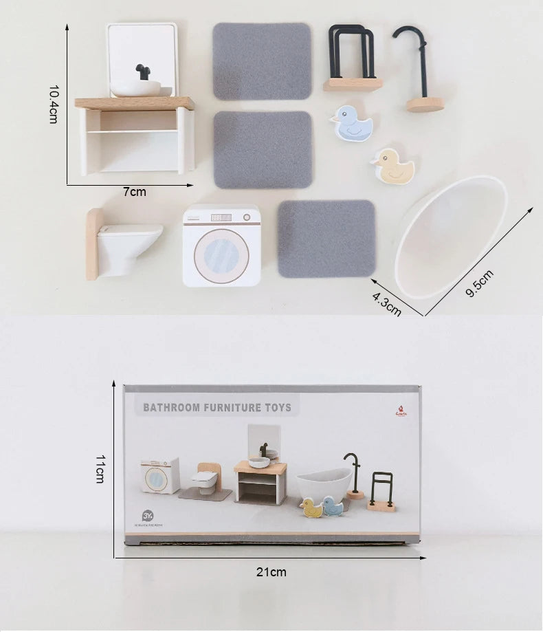 Wooden Play House Toy Set Mini Dollhouse Simulated Furniture Decoration Set Bedroom Kitchen Items Table And Chairs Accessorie