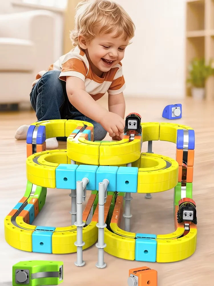 Educational Anti-Gravity Magnetic Building Blocks High-Speed Railway Toy Train Set Changeable Tracks Interactive Play Vehicle