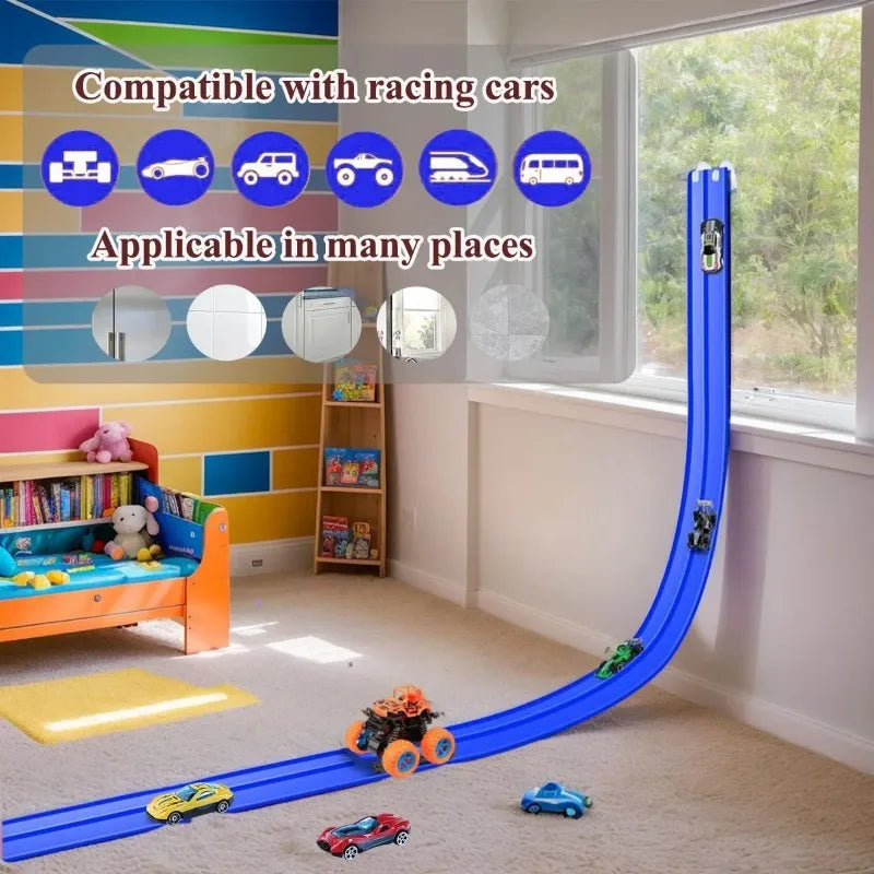 DIY Flexible Race Track Children Toys Double-track Racing Car Ramp Compatible 1/64th Cars Portable Rolls Up Boy Christmas Gift