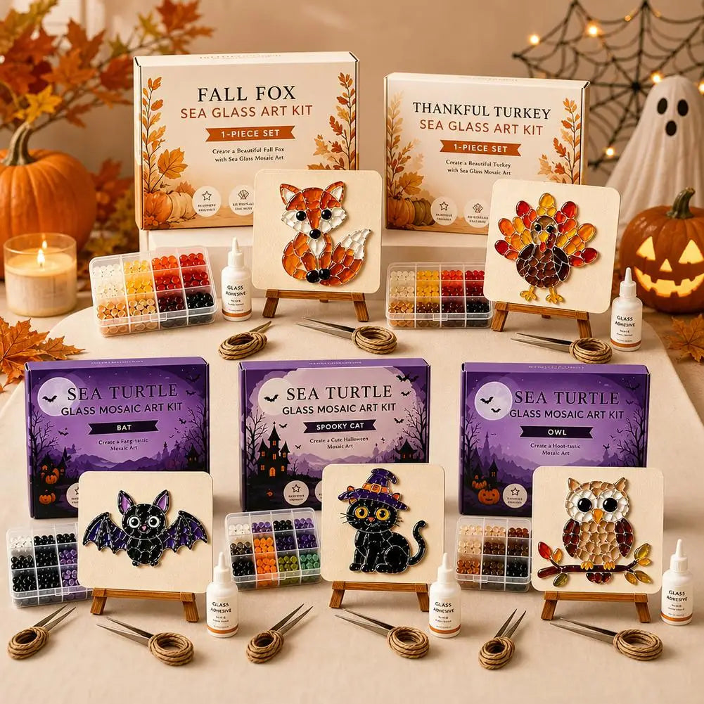 Halloween Sea Glass Mosaic DIY Art Kit for Adults Xmas Themed Seaglass Craft Set Handmade Christmas Sea Glass Art Kit Home Decor