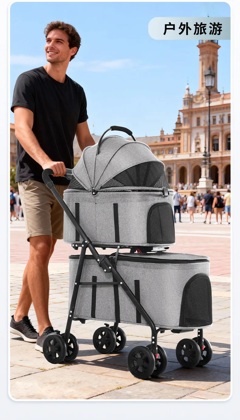 Double Pet Stroller with Detachable Carrier for Medium Small Dogs and Cats Durable Universal Wheels with Brakes Max for 30LBS