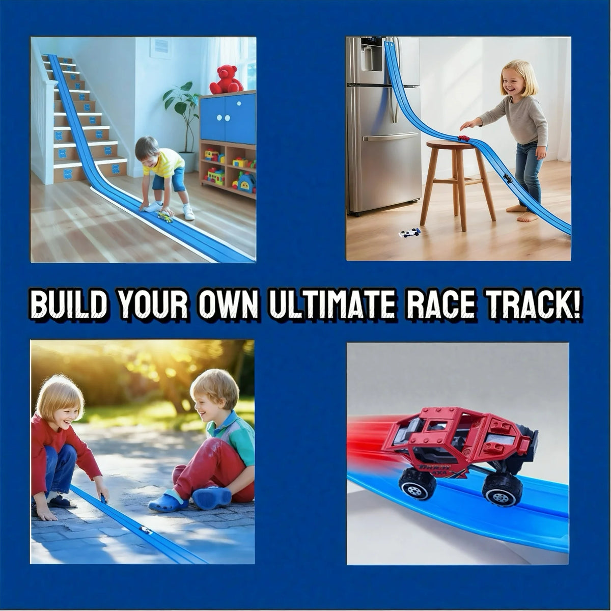 DIY Dual Flexible Track Car Racing Set with 498cm PVC Soft Race Track and 4 Sliding Cars Educational Toys Gift for Children Game