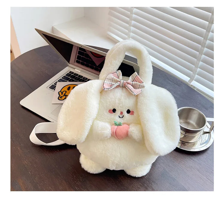 New Rabbit Kitten Plush Toy Backpack Stuffed Animal Rabbit Hold Peach Cat Hold Avocado Portable Shoulder Bag Girl Birthday Gifts