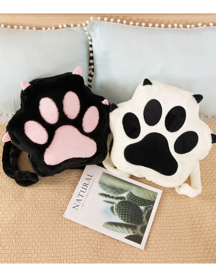 Kawaii White Puppy Cat Paw Plush Backpack Adjustable Straps Funny Dog Big Capacity Soft Stuffed Animals Bags for Girls Women