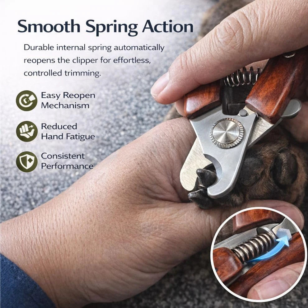 Wood Handle Pet Nail Clippers for Dogs & Cats Razor Sharp Stainless Steel Blades Ergonomic Wooden Grip Trimmer with Safety Stop