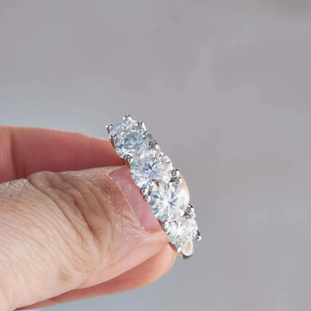 18k Plated 3.6CT All Moissanite Rings for Women 5 Stones Sparkling Diamond Wedding Band S925 Sterling Silver Jewelry GRA