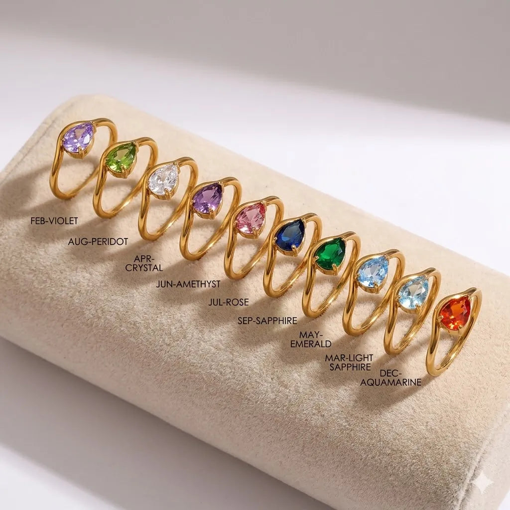 St-Delan Women's High-End Birthstone Ring 12 Colors Teardrop Zircon Ring Perfect Birthday Gift Jewelry Bulk Wholesale