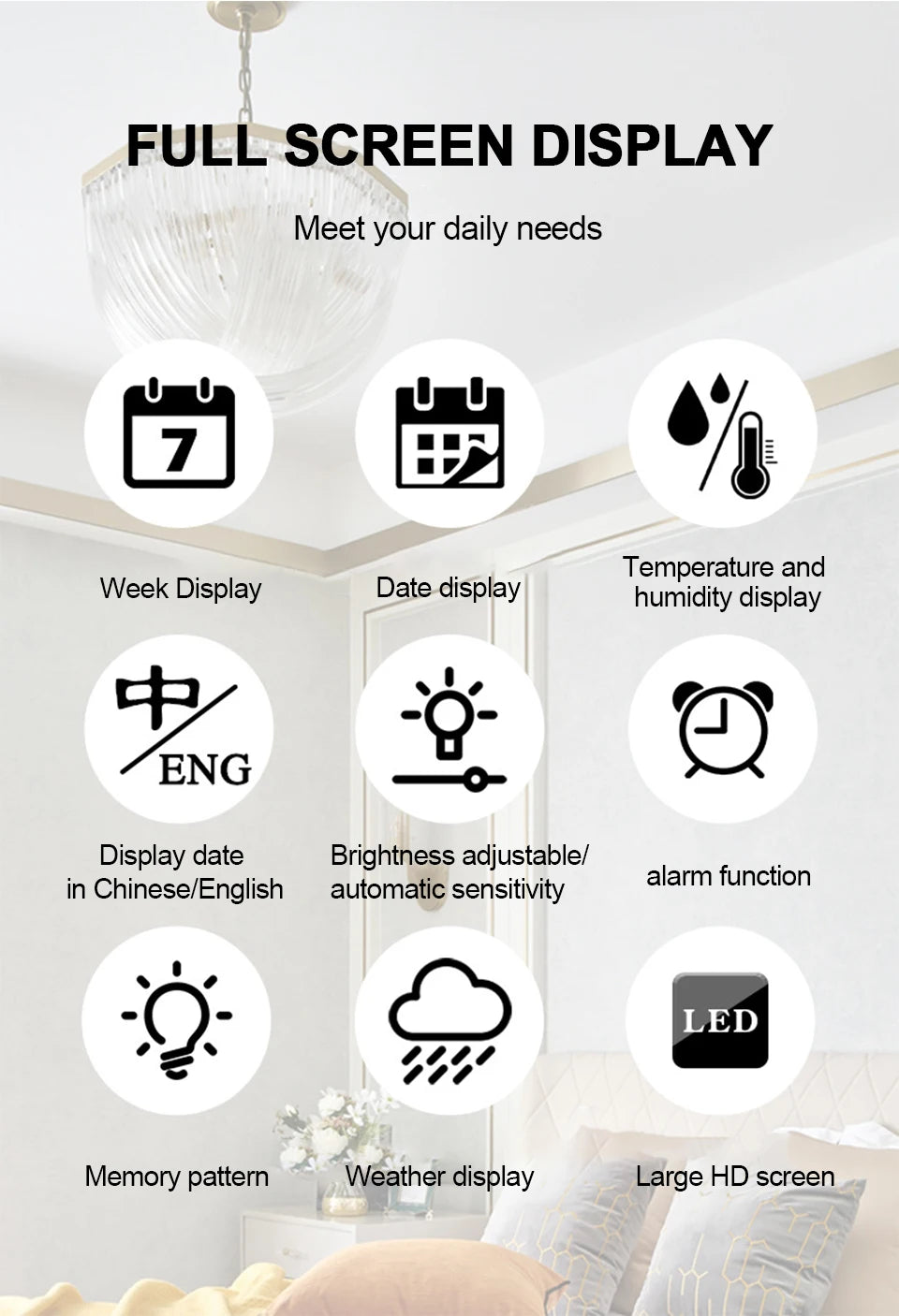 High-Definition Large-Screen Wall Clock Temperature and Humidity Display Weather Clock Multi-Function Color Digital Alarm Clock