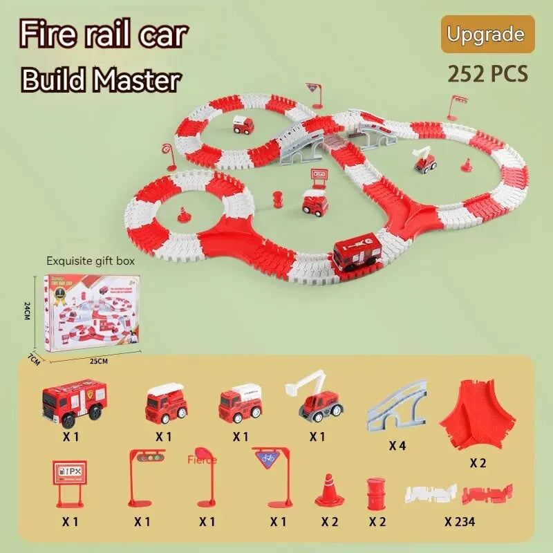 Fire Engine Track Assembling Car Engineering Minin Car Set Kids Puzzle Boy Toys Track Car Train Toys For Children Birthday Gift
