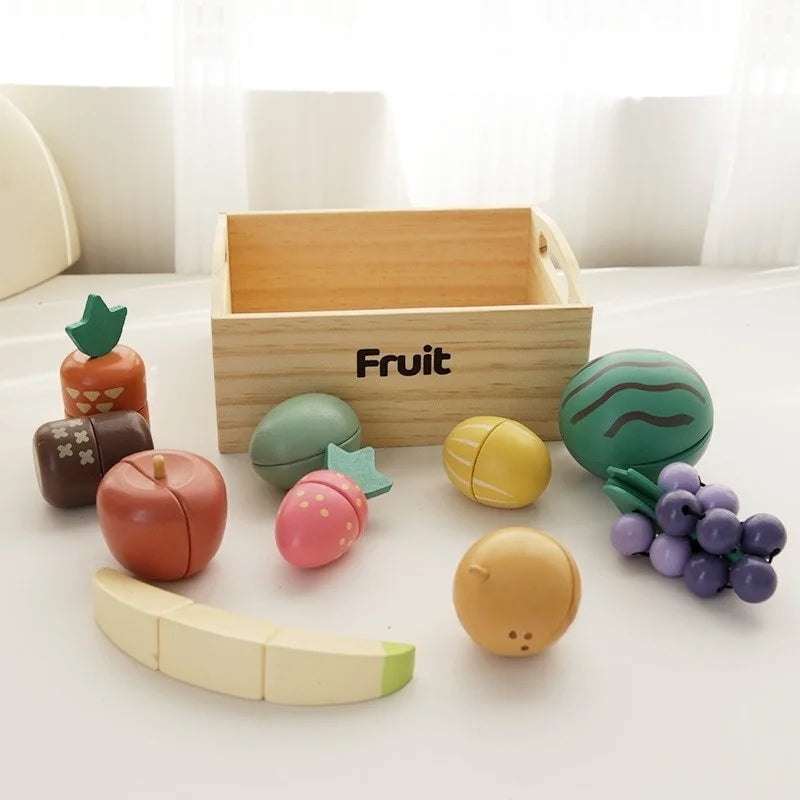 Children's Wooden Fruits and Vegetables, Joyful Play at Home Toys, Wooden Simulation Kitchen Toys, Girls Cooking Food