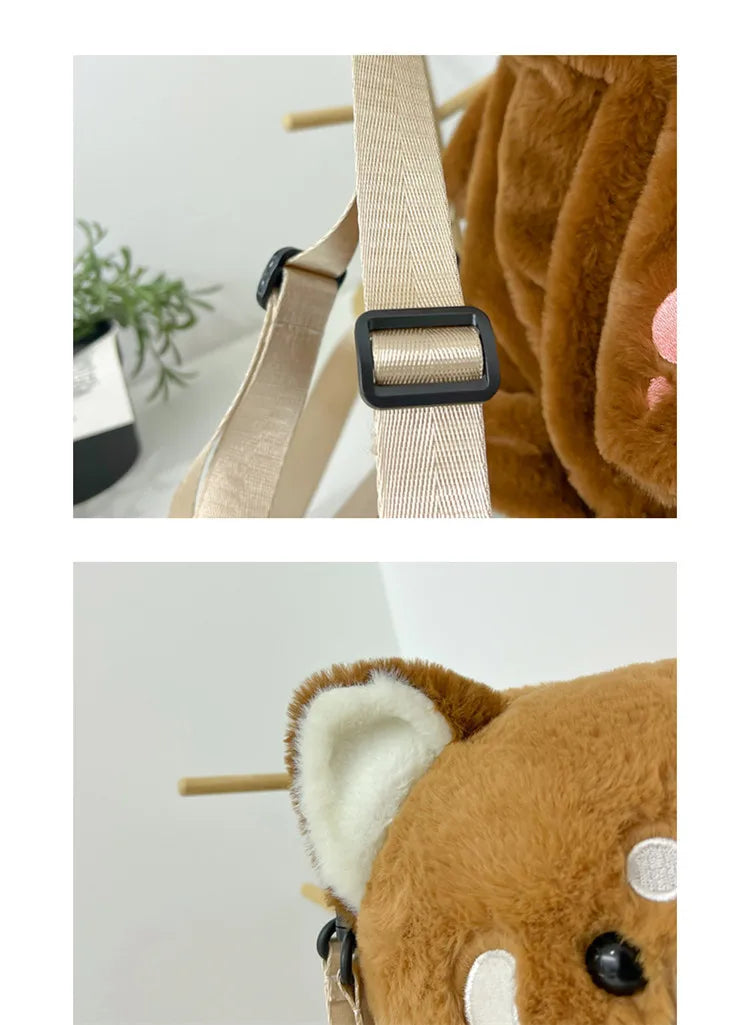 Red Panda Plush Backpack Cute Plushie Doll Women Crossbody Fur Soft Shoulder Bag for Camping Travel Party Female Birthday Gift