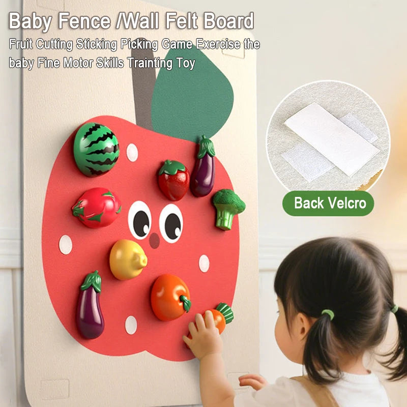 Baby Felt Board Pretend Play KitchenToy Fence/Wall Sticker Simulation Fruits Vegetables Pick Game Fine Motor Skills EducatToy