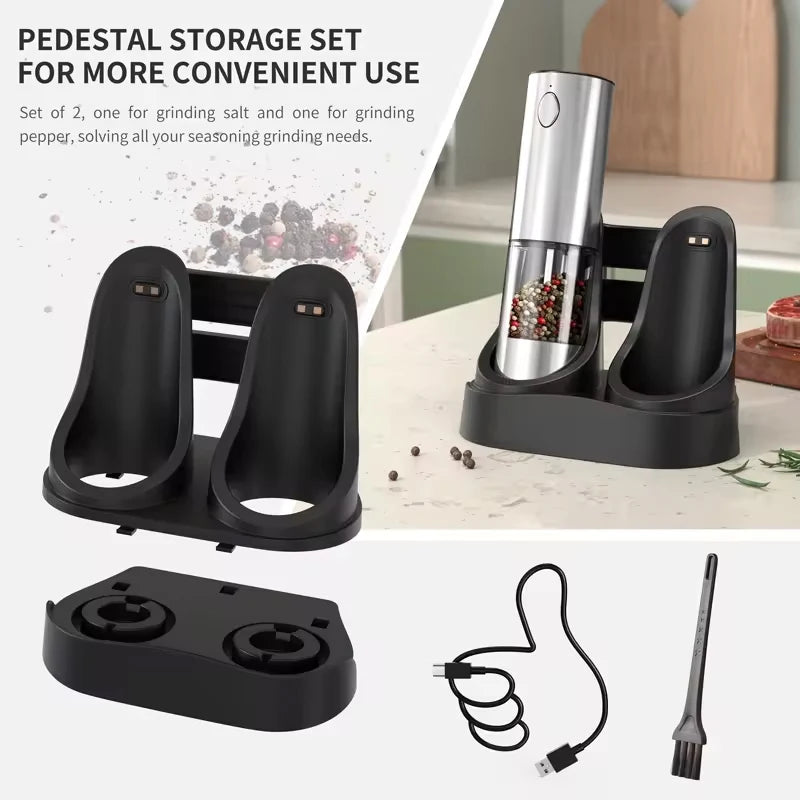 1/2Pcs Electric Salt and Pepper Grinders Set Capacity 190ML USB Rechargeable Base Adjustable Coarseness Spice Mill Kitchen Tools