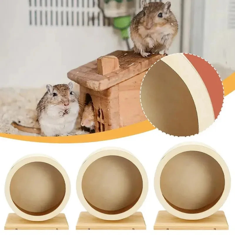Mute Wooden Hamster Silent Running Wheel With Cork Pad Bracket