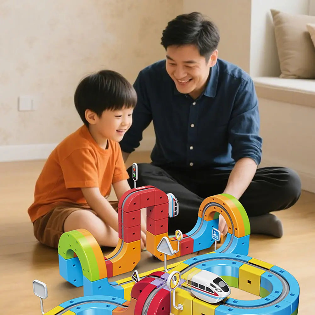 Electric Trains Set Flexible Race Track for Kids 123pcs Car Track for Toddlers 3-5 Building Toy STEM Learning Kit