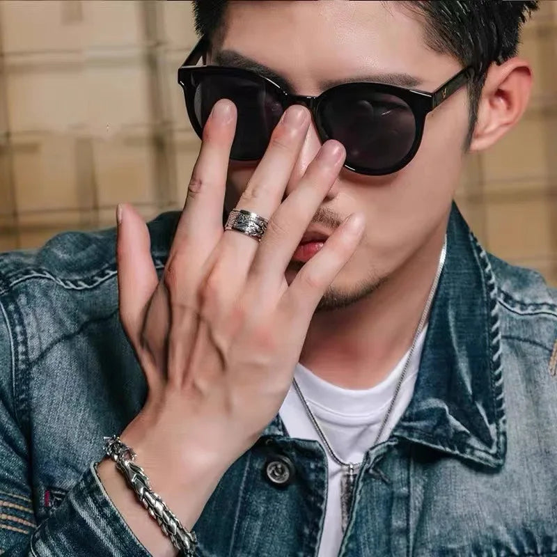 12mm Width Real S925 Sterling Silver Lucky Dragon Double Layer Rotatable Closed Dragon Ring For Man Woman Fiine Jewelry Gift