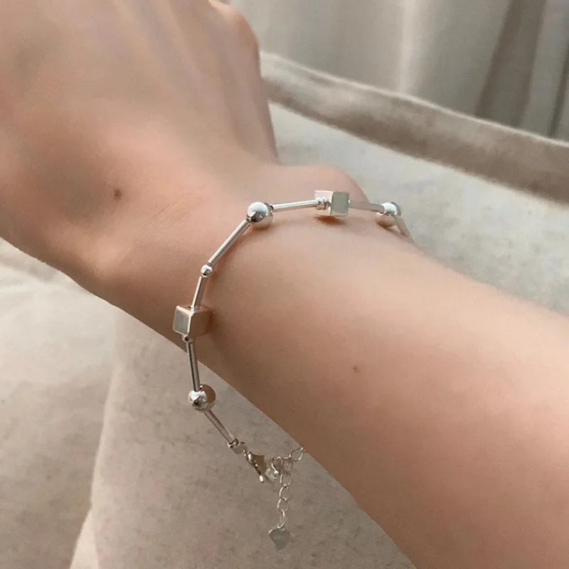 VENTFILLE 925 Sterling Silver Bead Geometry Necklace for Women Girl Korean Design Versatile Choker Jewelry Dropship Wholesale