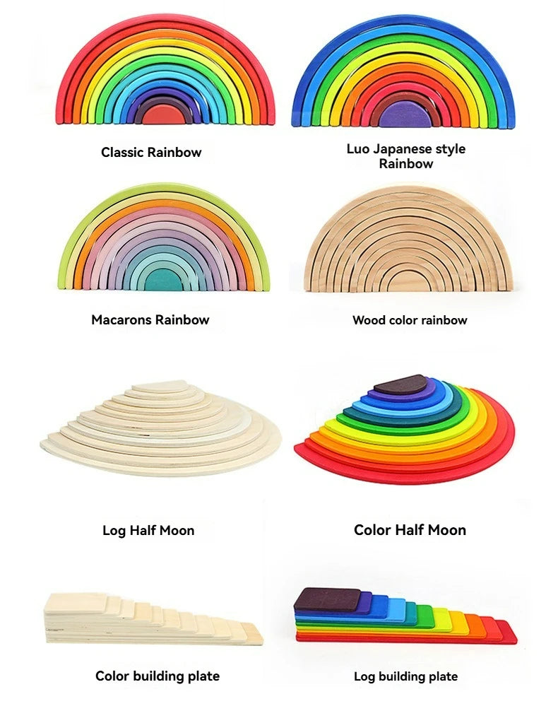 Wooden Rainbow Block Colorful Stacking Building Block Children Open-shaped Creative Building Blocks Montessori Educational Toy