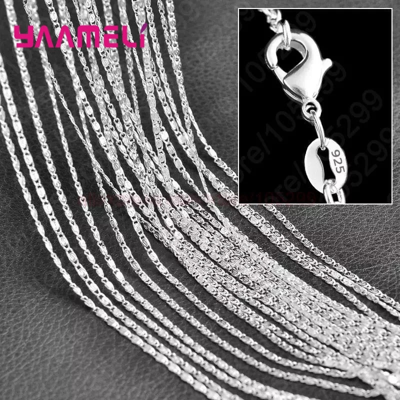 10PCS Wholesale Pure 925 Sterling Silver Color Charm Link Chain Necklace Jewelry with Strong Smooth Lobster Clasps 16-30 Inch
