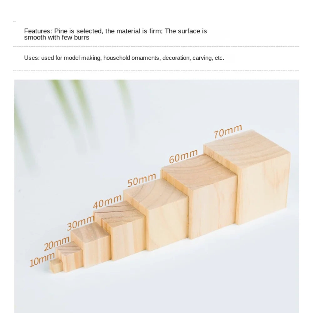 10pcs Natural Wooden Cube Building Block Unfinished Blank Handmade Material Woodwork Craft Kindergarten Model