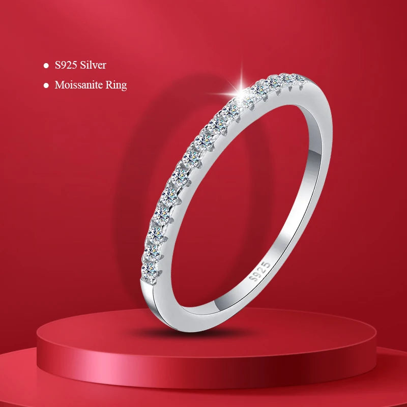 Pass Diamond Tester Pen Moissanite Ring Full Moissanites Around for Women S925 Silver Wedding Diamonds Band Stackable Ring